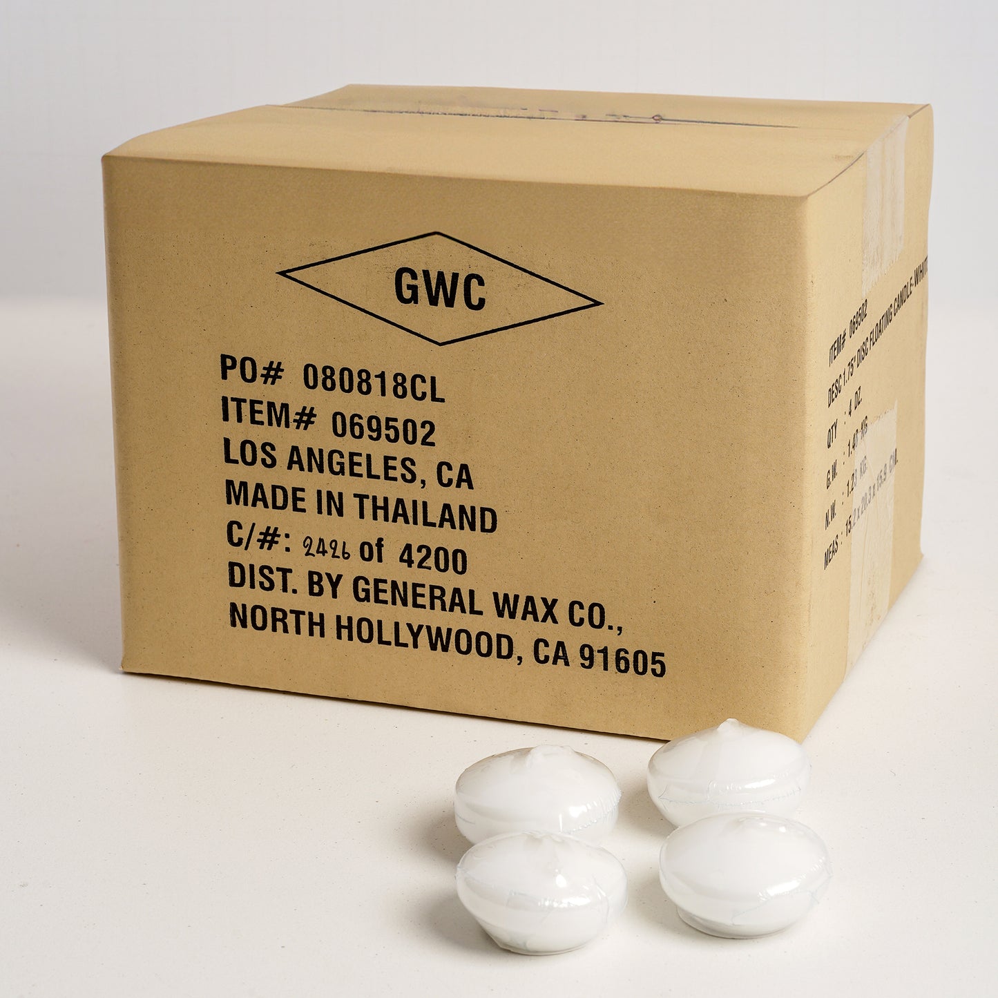 Unscented white floating candle for events