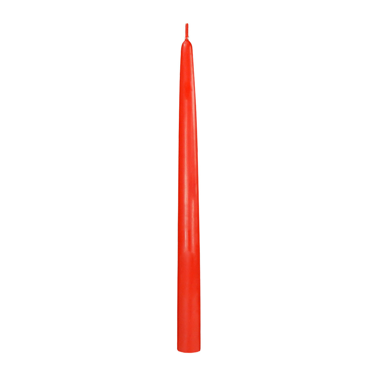 A collection of 12 inch taper candles in various solid colors, including yellow, white, black, blue, pink, orange, green, and red.