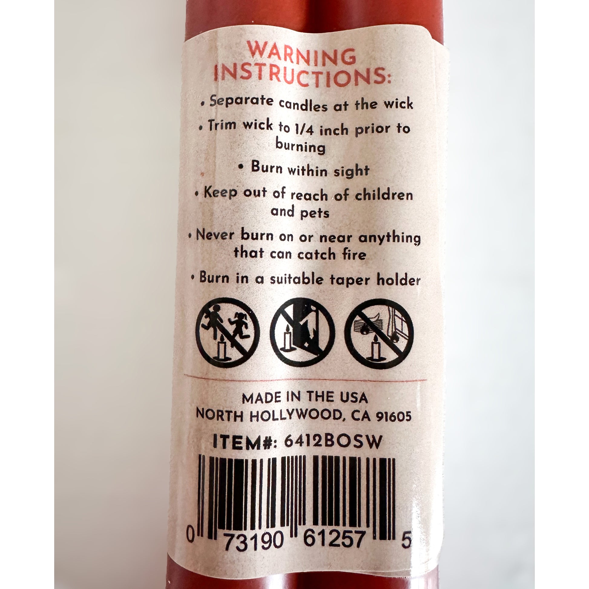 12 inch burgundy taper candles with connected wick