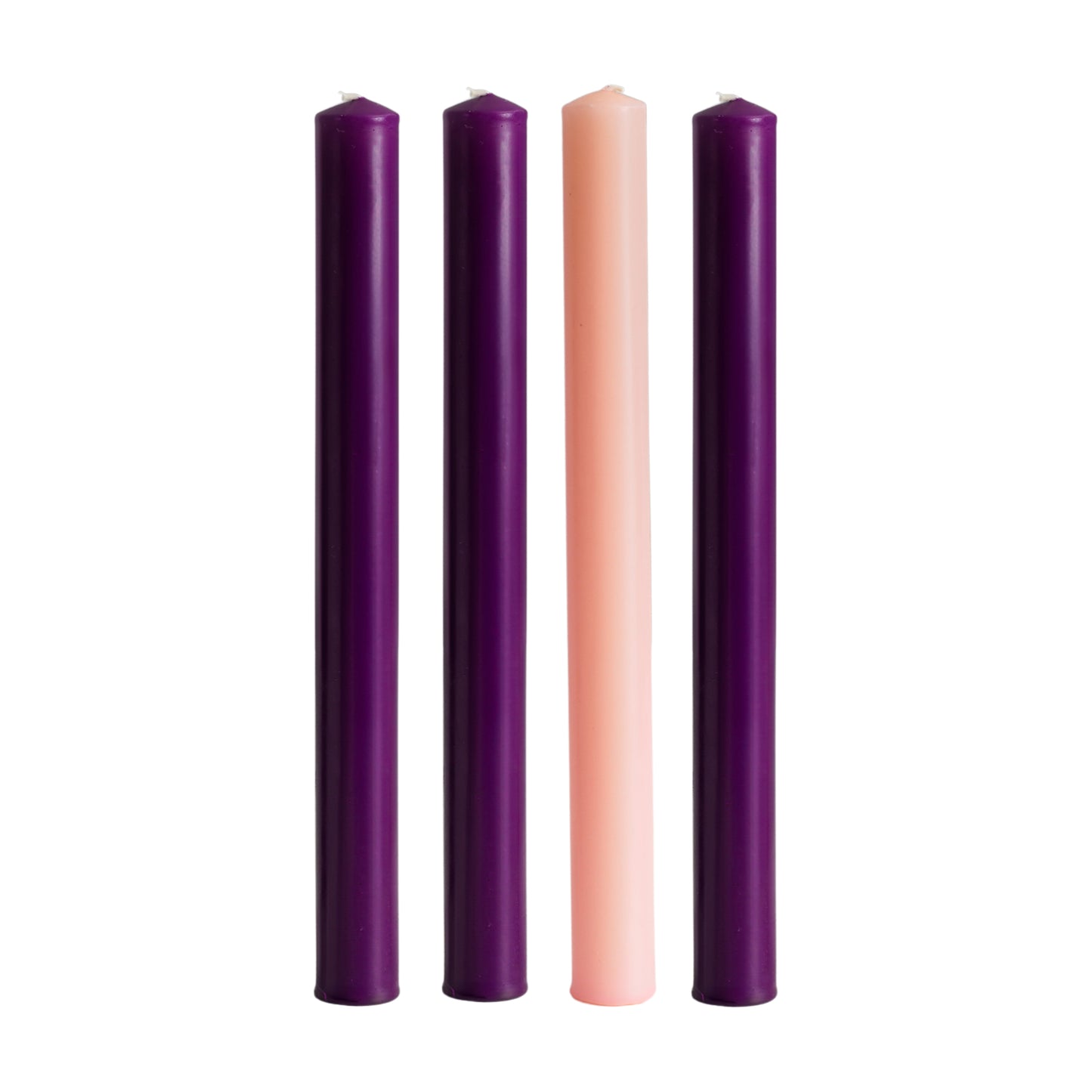 1.5" x 15" ADVENT TAPER CANDLES with 51% BEESWAX (3 Purple & 1 Pink)