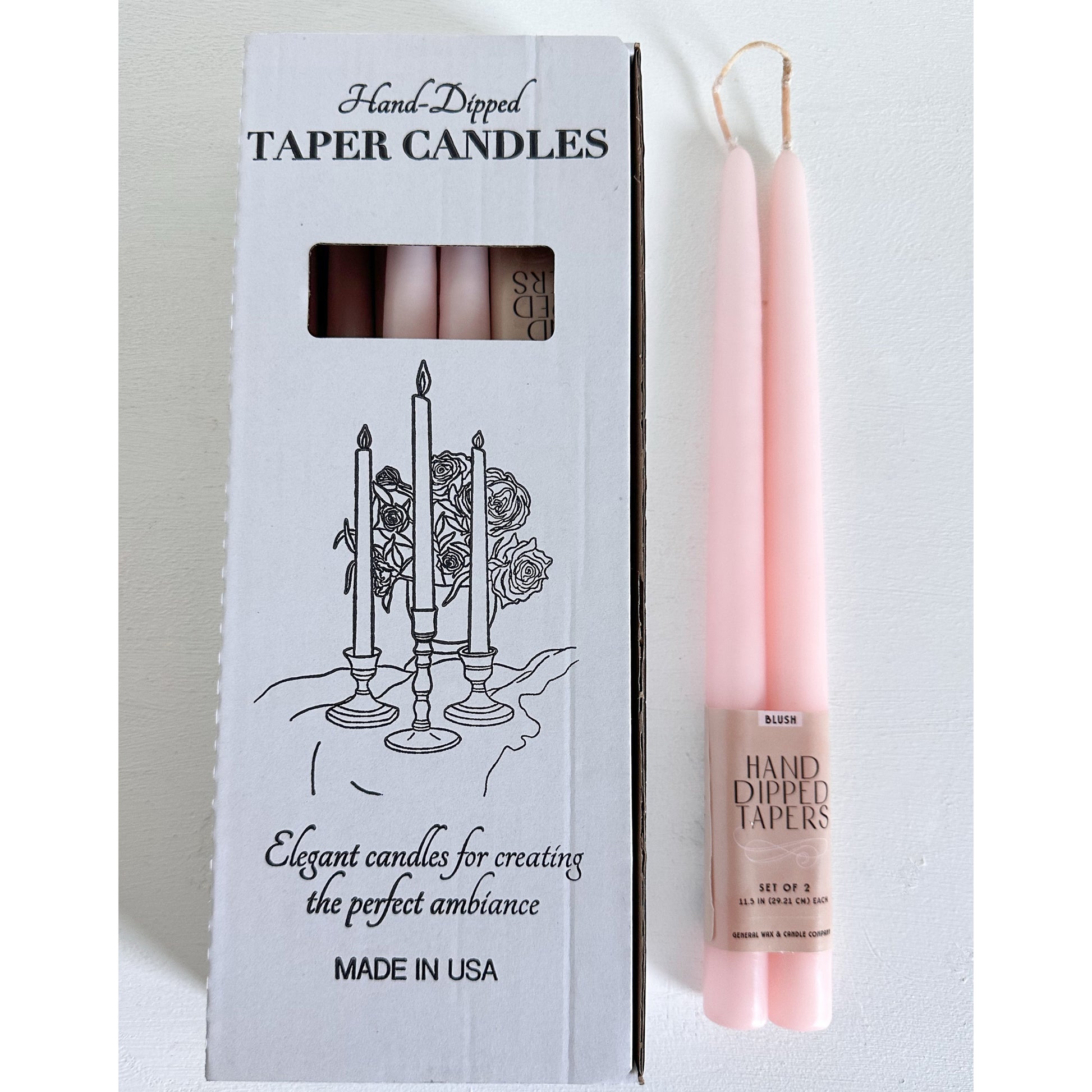 Artisan crafted connected wick taper candles in blush