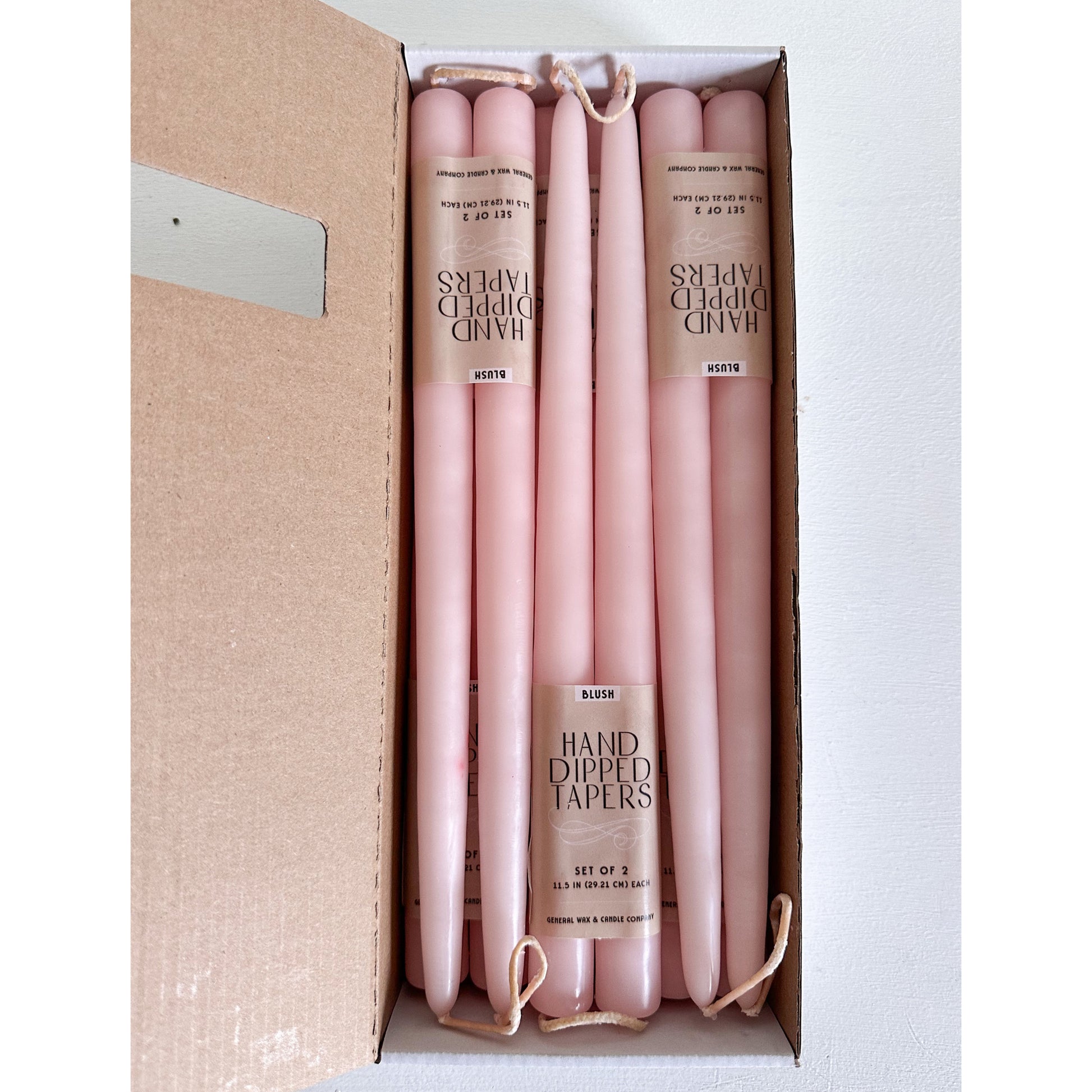 Blush connected wick taper candles hand dipped in USA