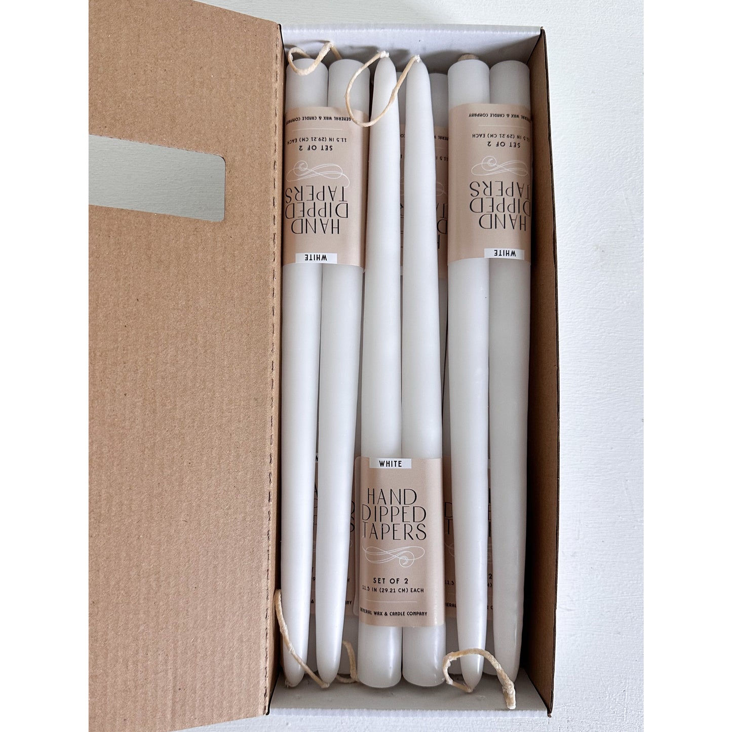 Connected wick 12 inch white taper candles