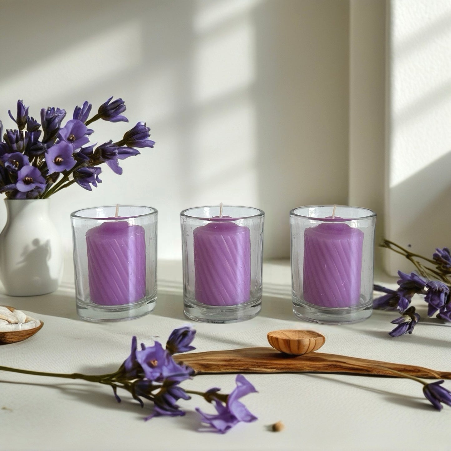 Hand poured lavender paraffin wax votive