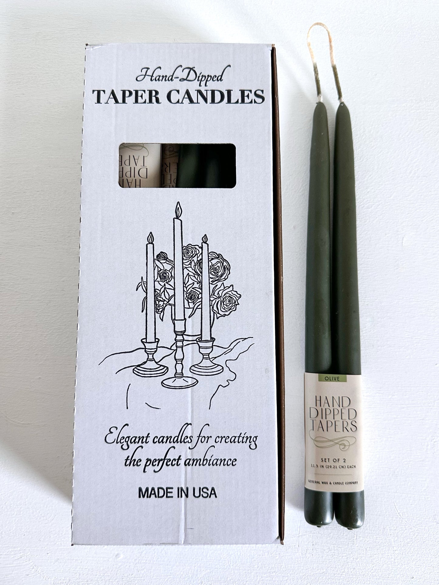 Hand-dipped taper candles olive