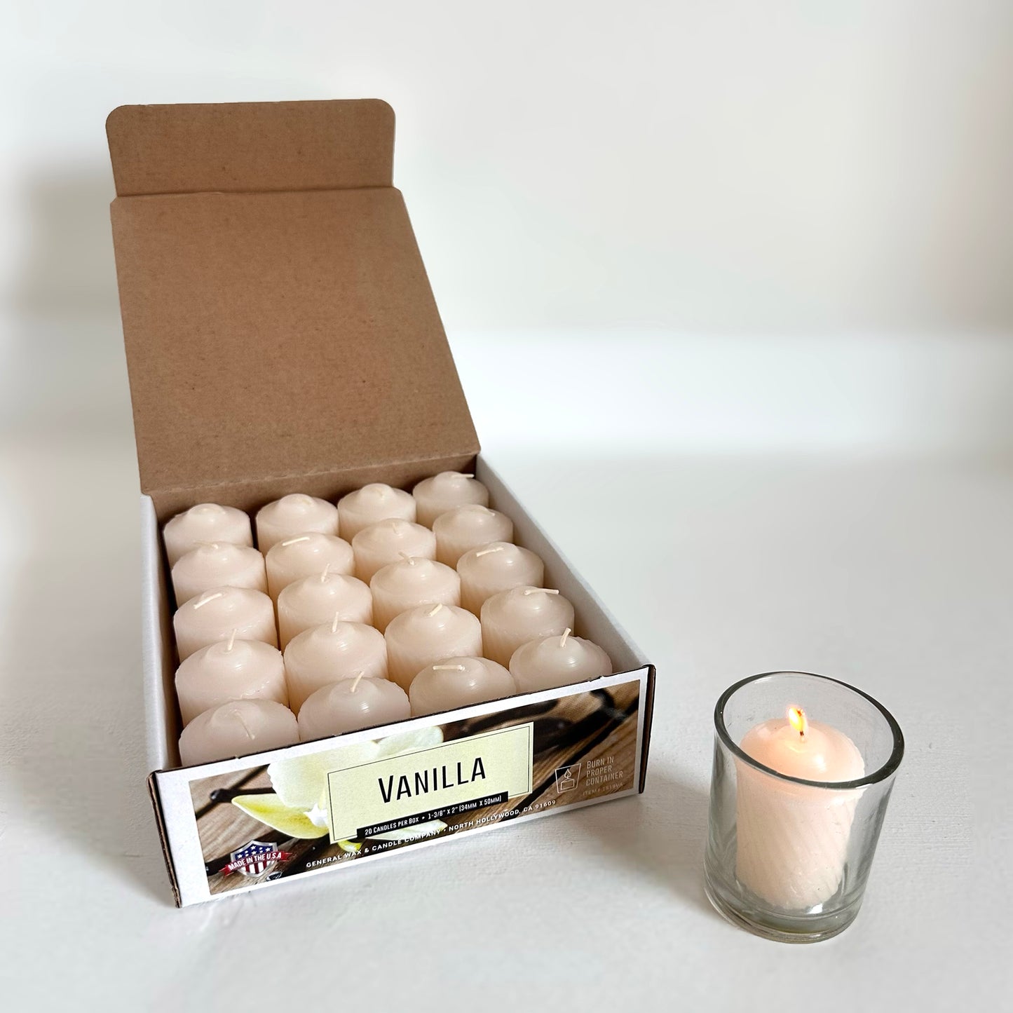 Ivory vanilla votive candle clean burning