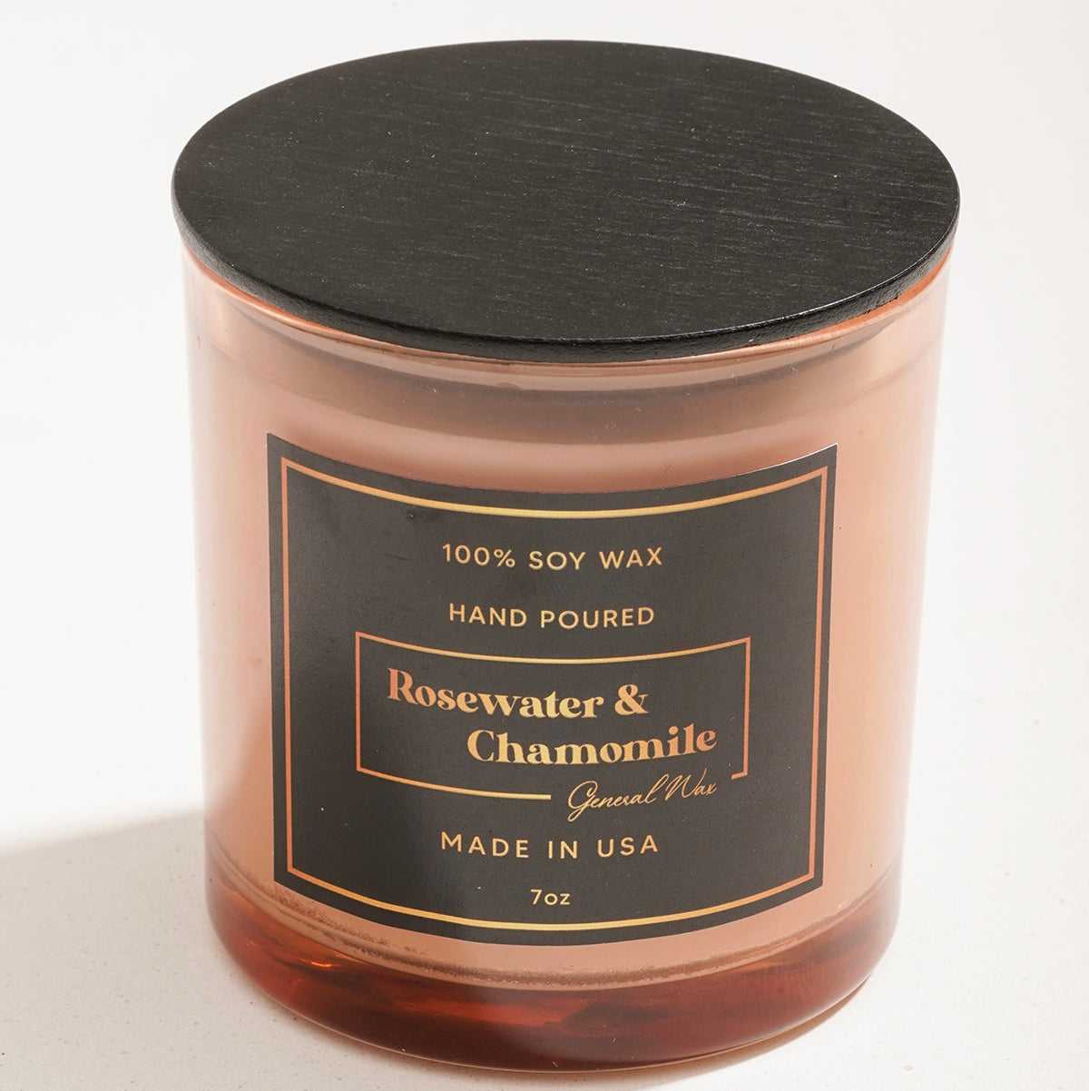 Rosewater and chamomile soy candle in a jar