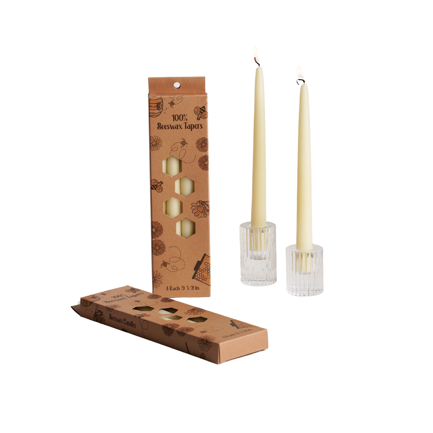 beeswax taper candles in holders