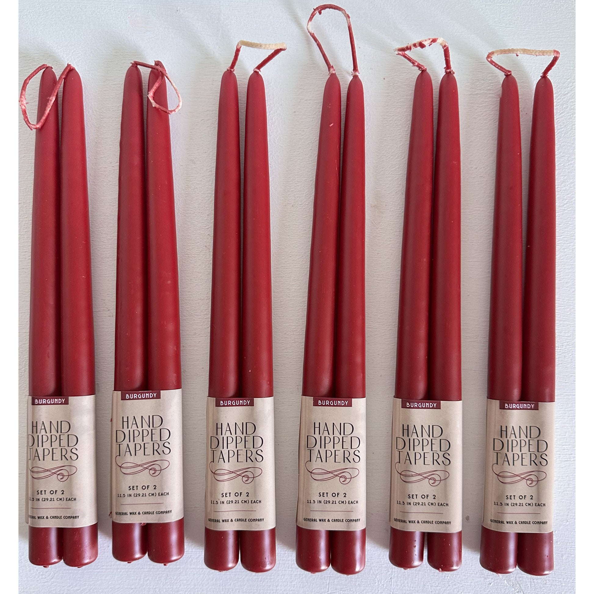 connected wick burgundy taper candles set