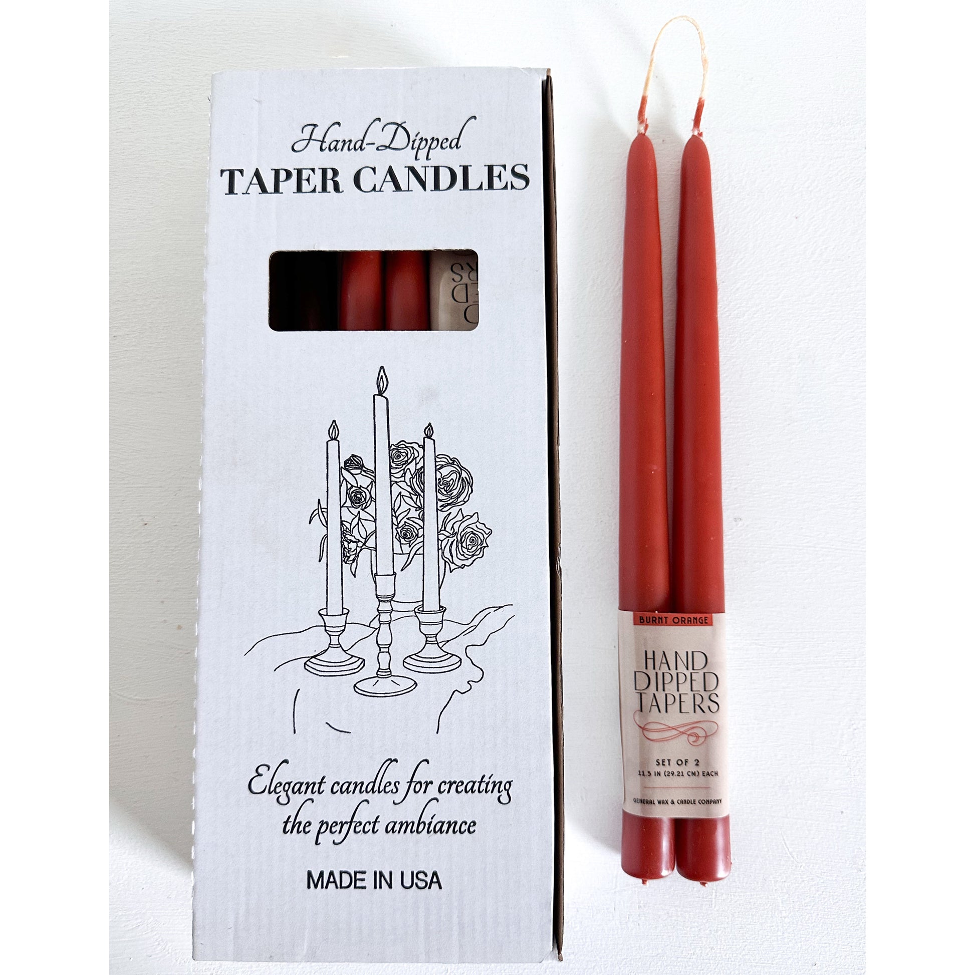 connected wick burnt orange taper candles