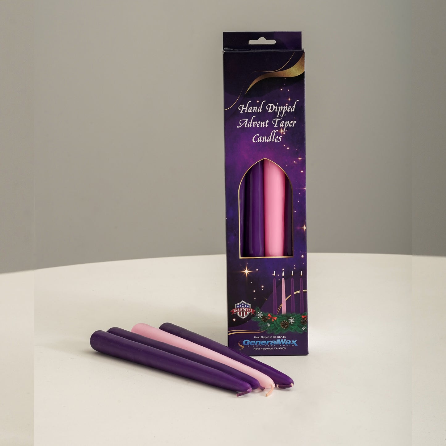 pink and purple taper candles