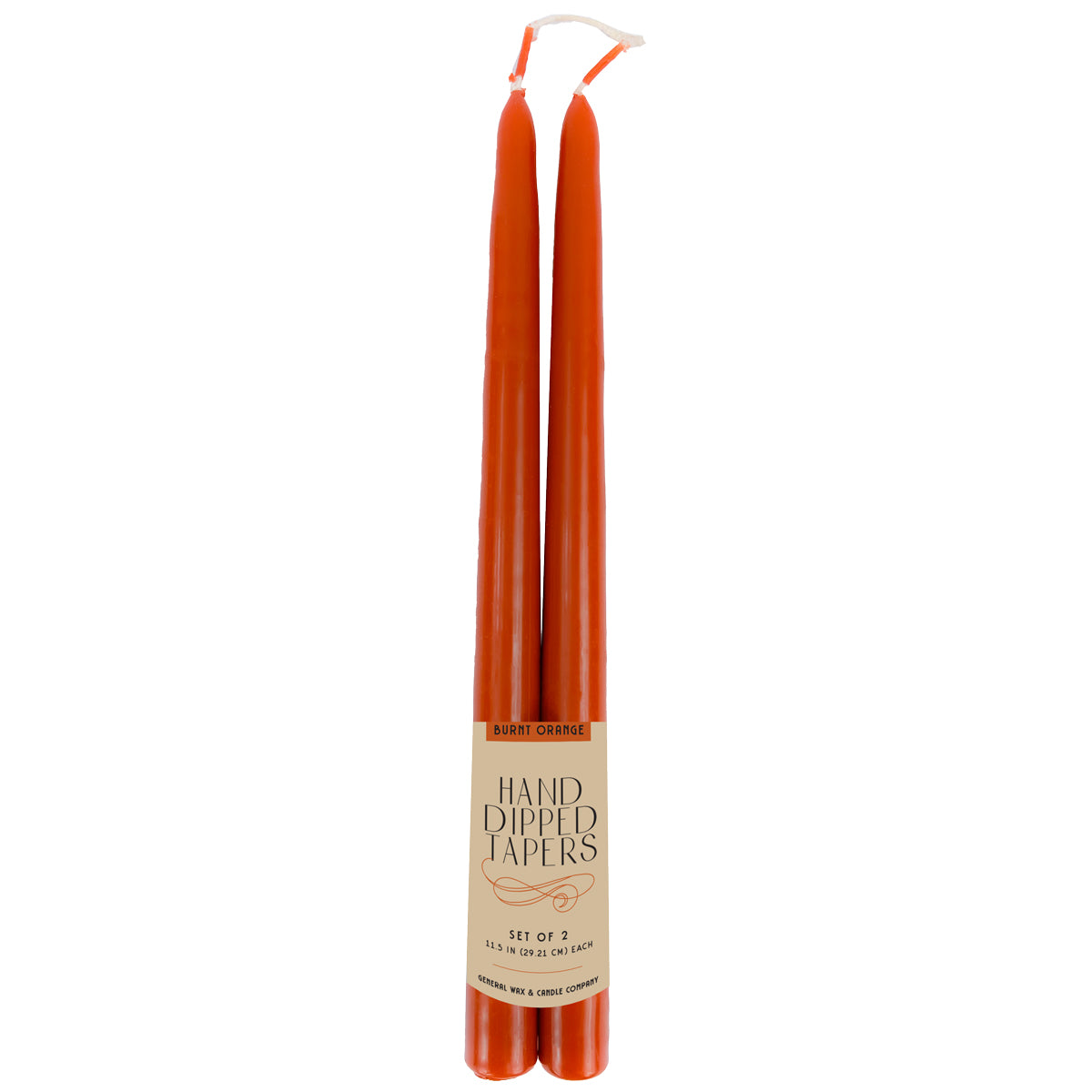 single wick hand dipped tapers burnt orange