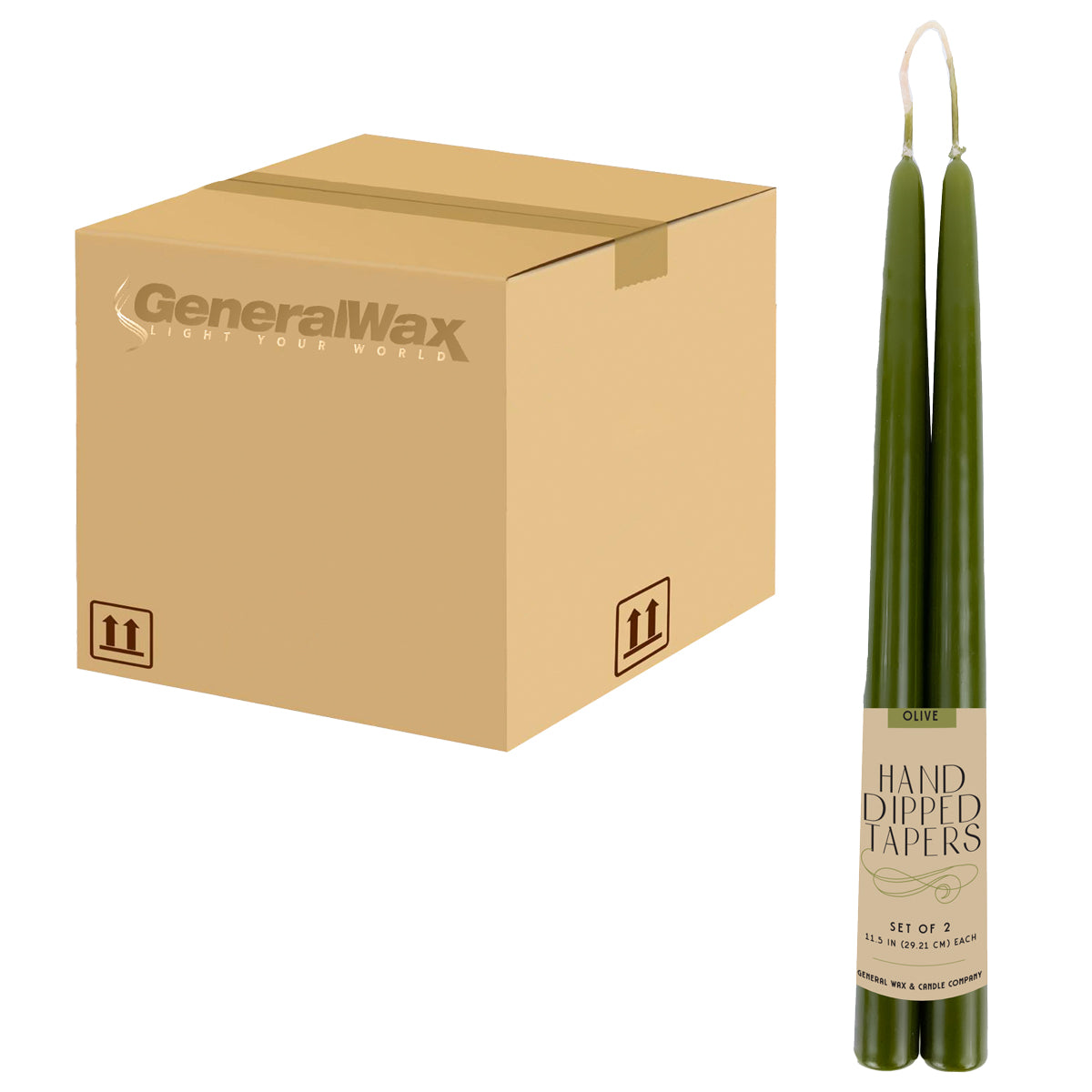 single wick hand dipped tapers olive