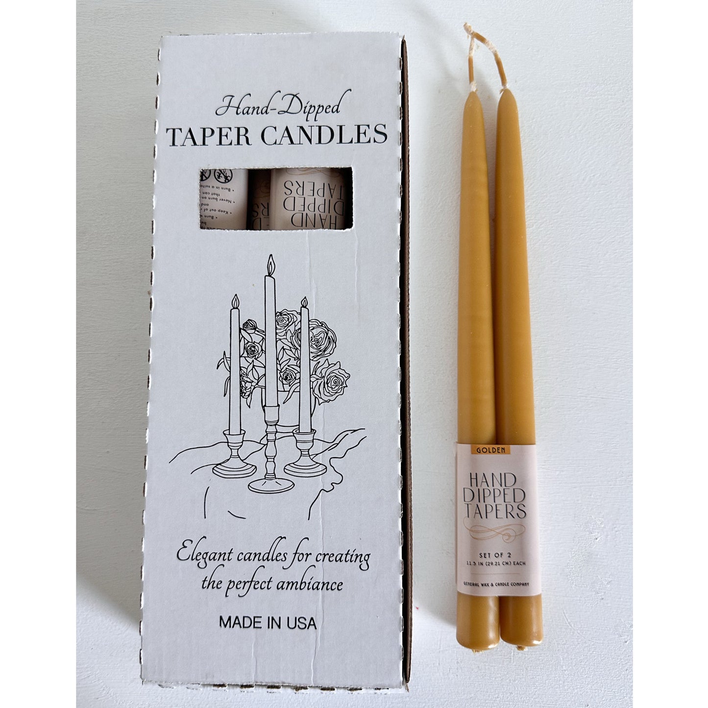 unscented gold taper candles with wick bridge