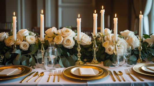 Elegant wedding table decor with candles 