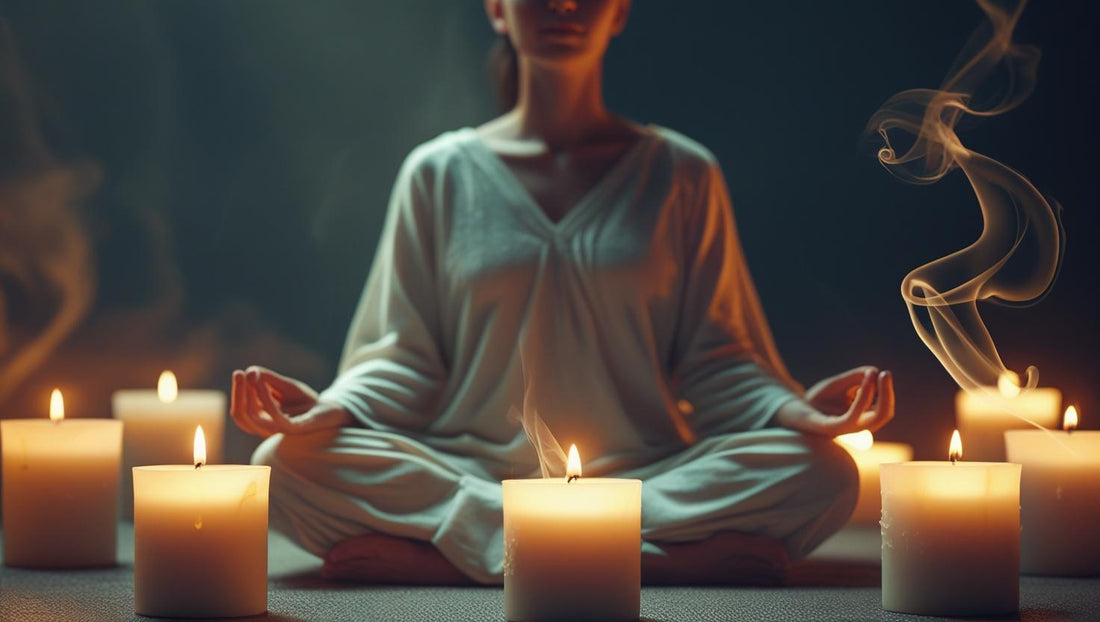 Meditation for mindfulness with scented candles 