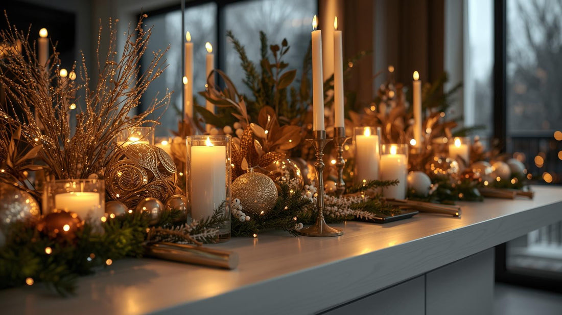 New Year’s Eve decor made elegant with candle arrangements 