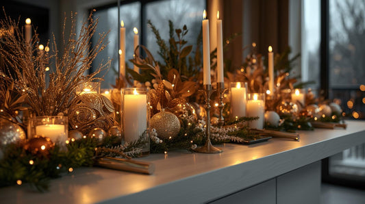 New Year’s Eve decor made elegant with candle arrangements 