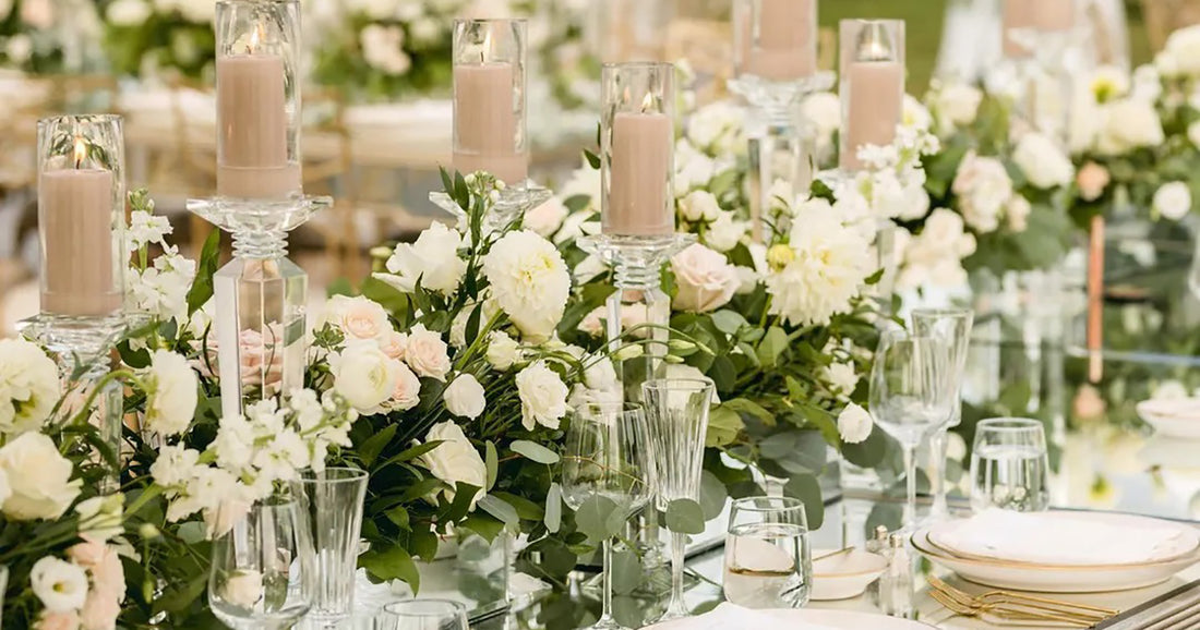 Outdoor wedding decorations with candles