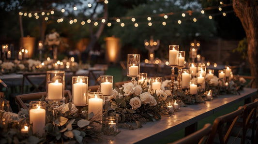 Romantic backyard wedding decoration ideas using candles 