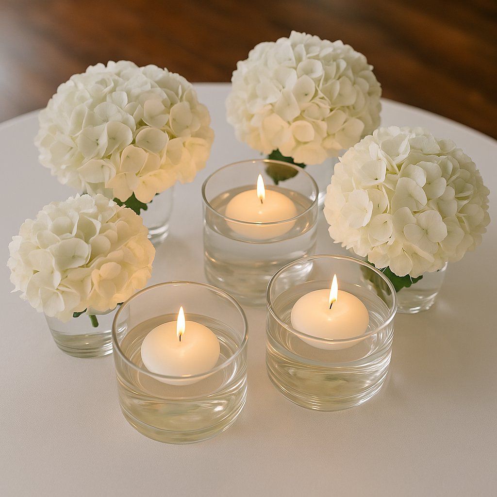Unscented white floating candles for centerpieces and events
