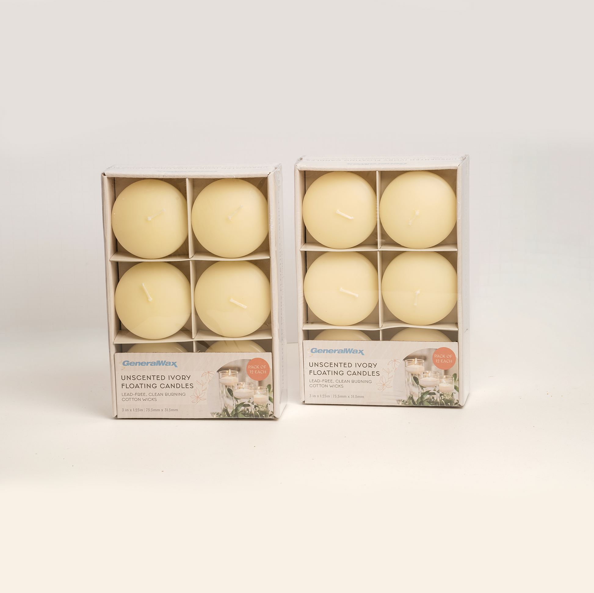 Clean burning lead-free cotton wick ivory floating candles