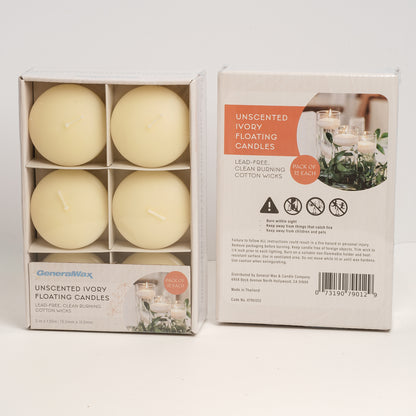 Unscented ivory floating candles for weddings and events