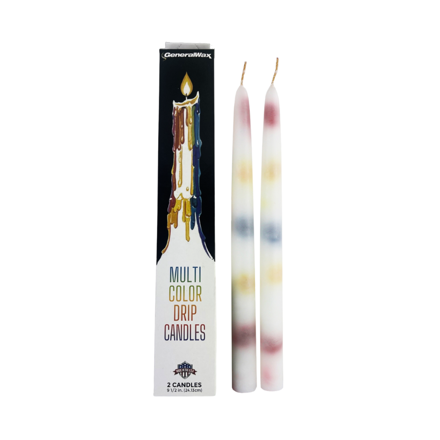 10 inch Multicolor Drip Taper Candles case of 12 packs Each Pack of 2