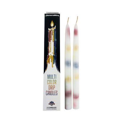 10 inch Multicolor Drip Taper Candles case of 12 packs Each Pack of 2