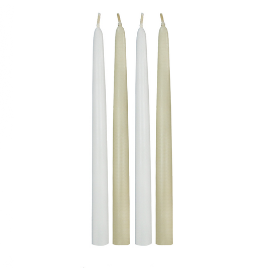 12 in taper candle white and ivory