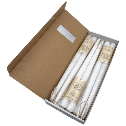 12 inch white taper candles with connected wick