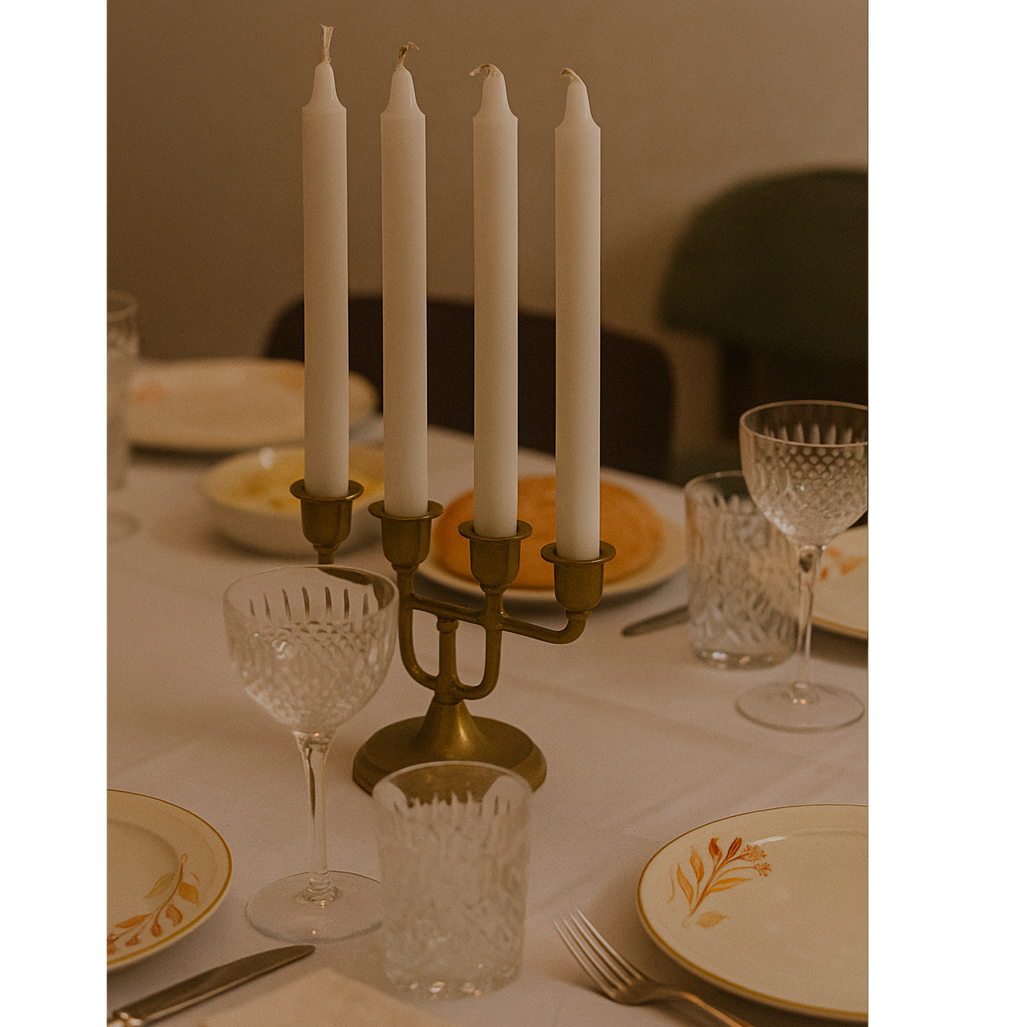 white household taper candles set