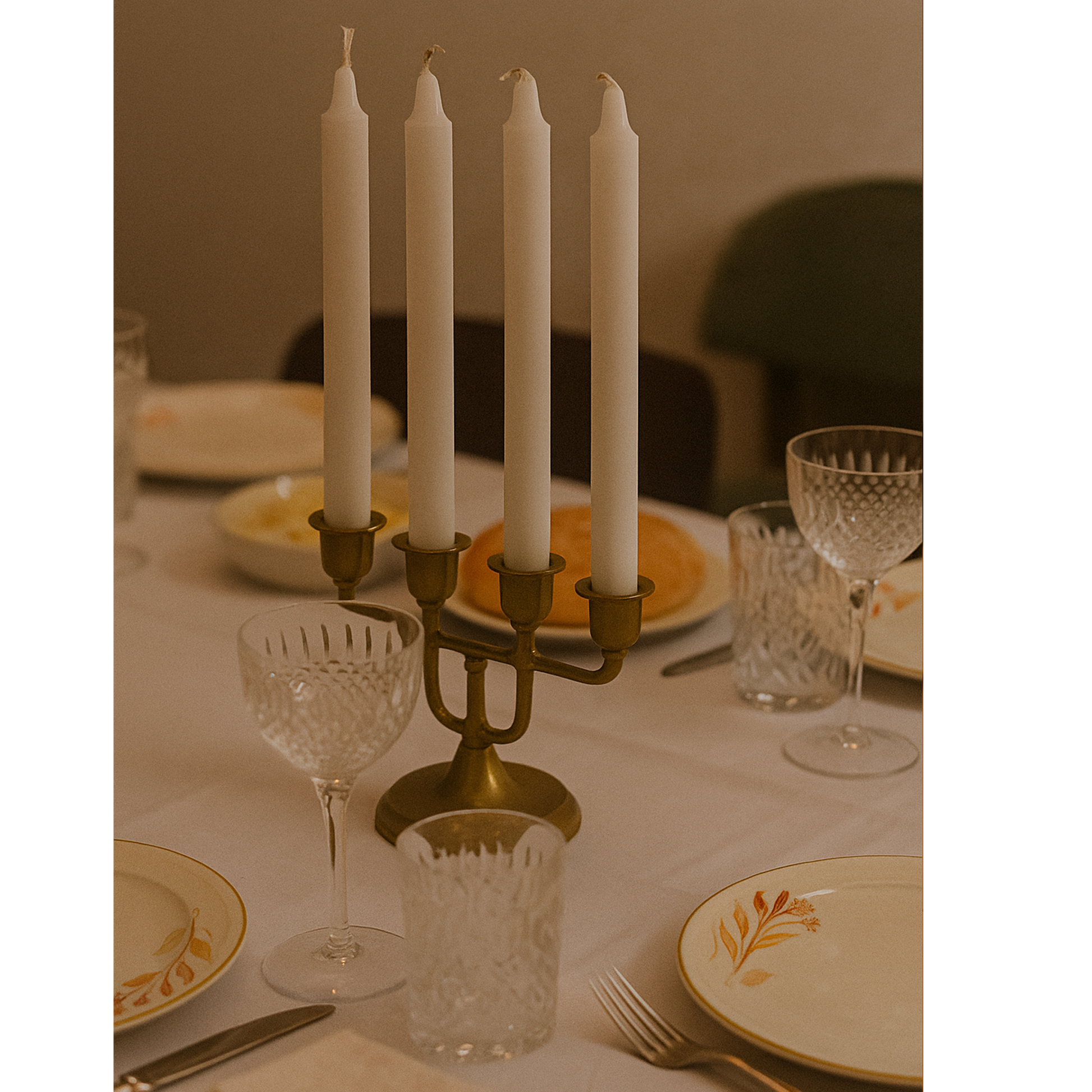 white household taper candles set