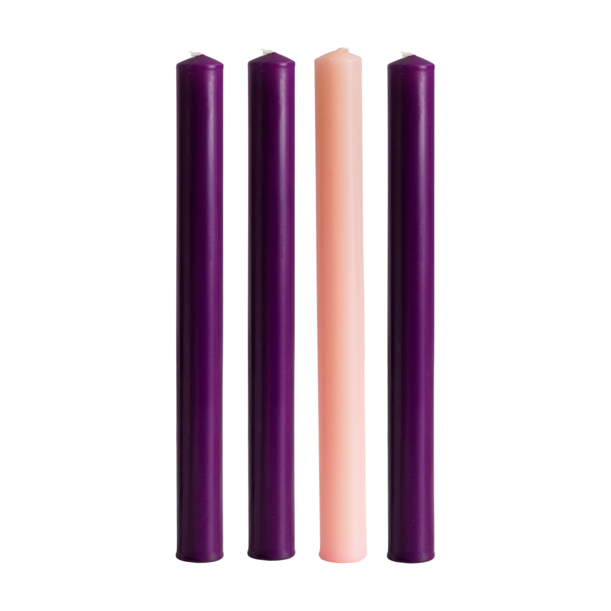 1.5" x 15" ADVENT TAPER CANDLES with 51% BEESWAX (3 Purple & 1 Pink)