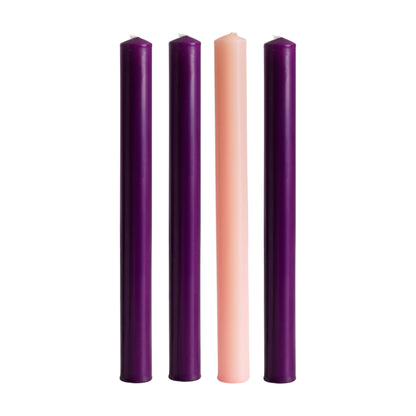 1.5" x 15" ADVENT TAPER CANDLES with 51% BEESWAX (3 Purple & 1 Pink)