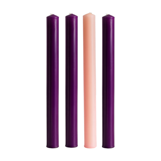 1.5" x 15" ADVENT TAPER CANDLES with 51% BEESWAX (3 Purple & 1 Pink)