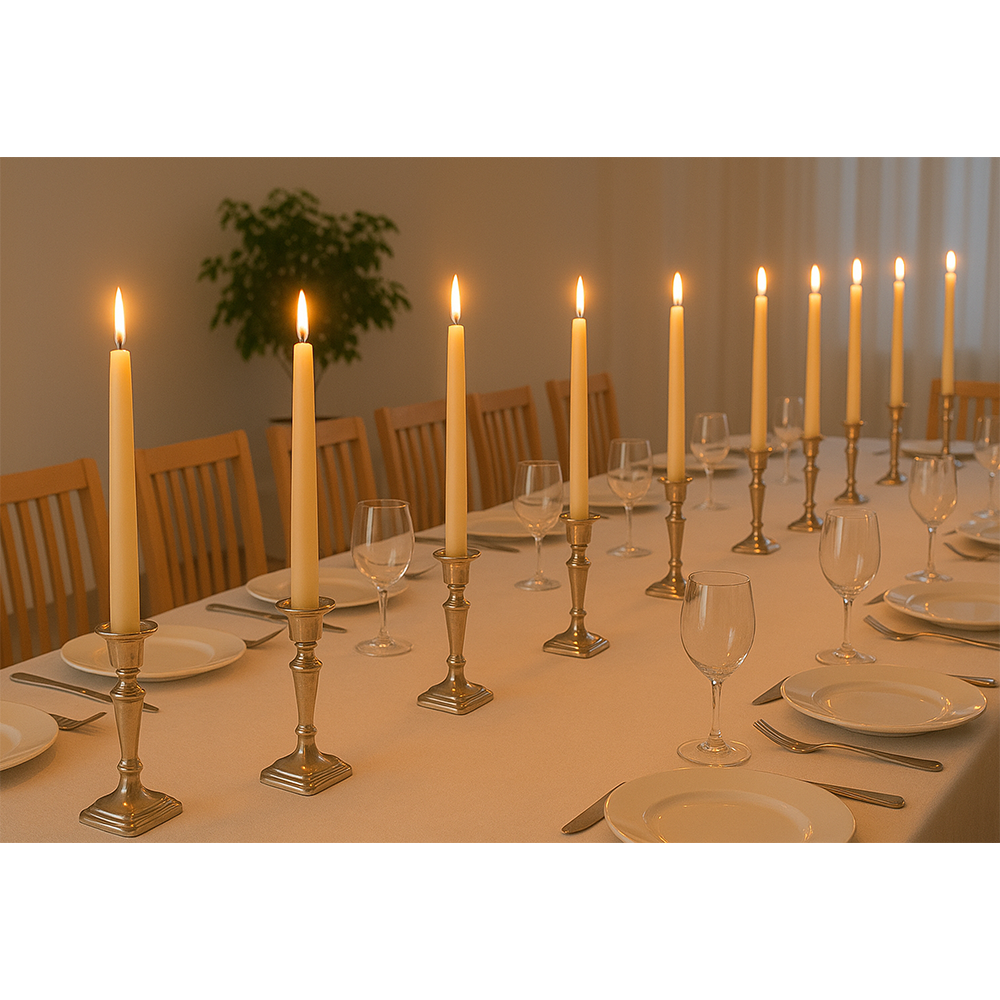 Unscented 10 inch white taper candle for dining and events