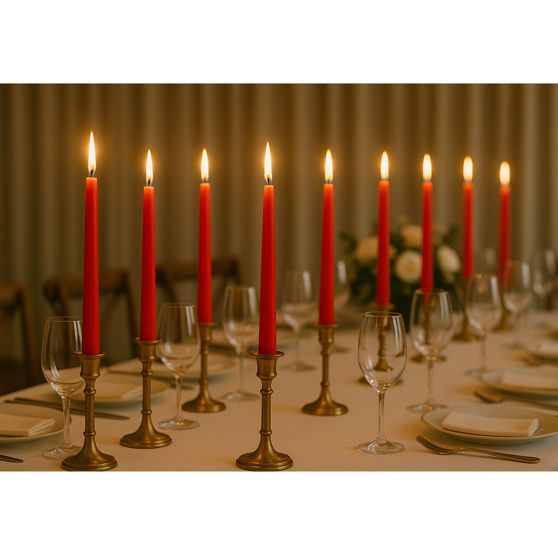 Long red taper candle for centerpieces and event lighting