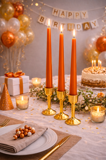 12" Burnt Orange Taper Candles for birthday decoration 