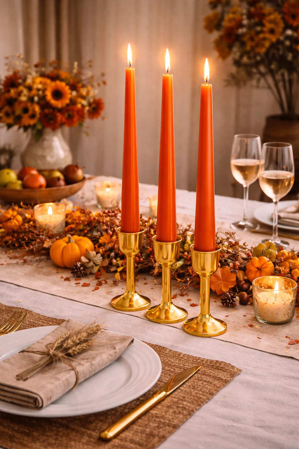 12" Burnt Orange Taper Candles for table decoration 