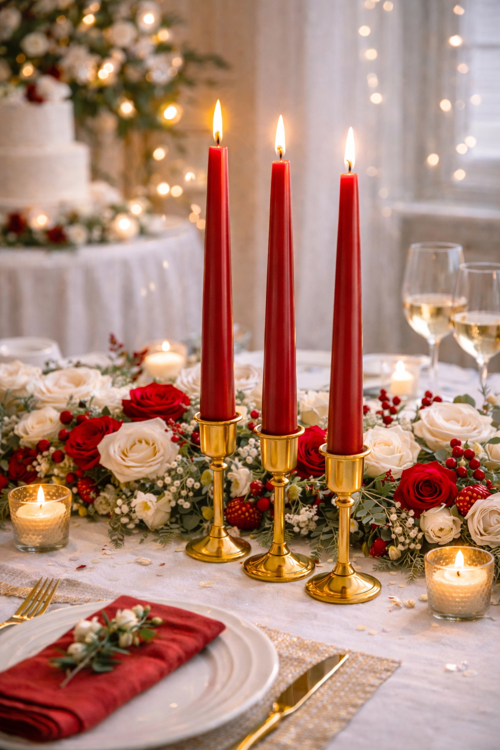 12" Red Taper Candles for wedding table decoration 