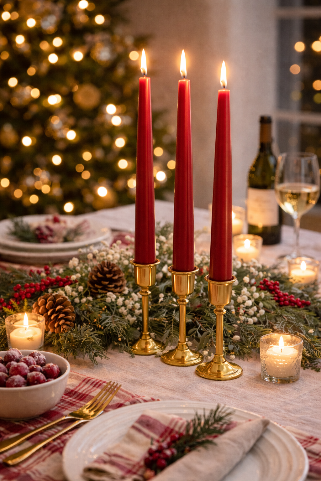 12" Red Taper Candles for Christmas table decoration