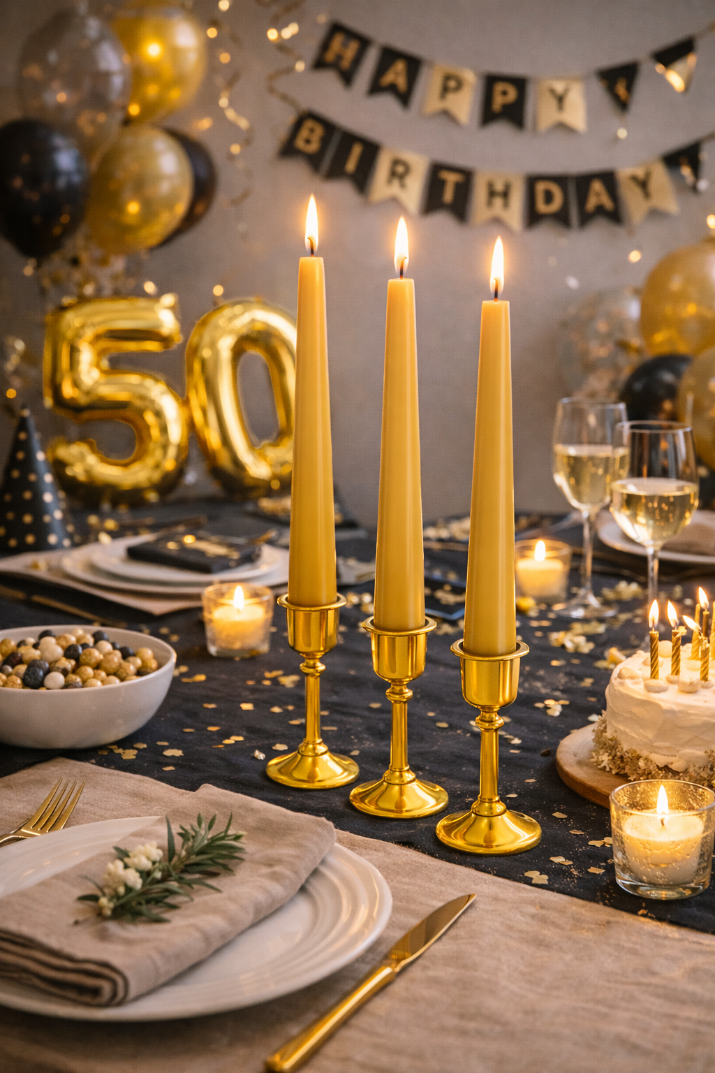 12" Golden Taper Candles for birthday decoration 