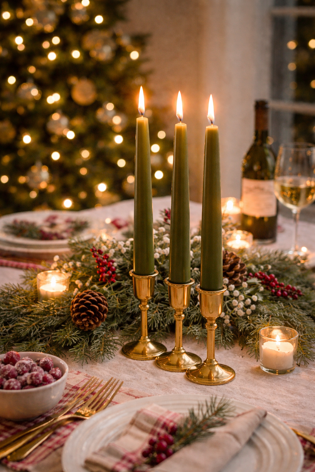 12" Olive Taper Candles for Christmas decoration 