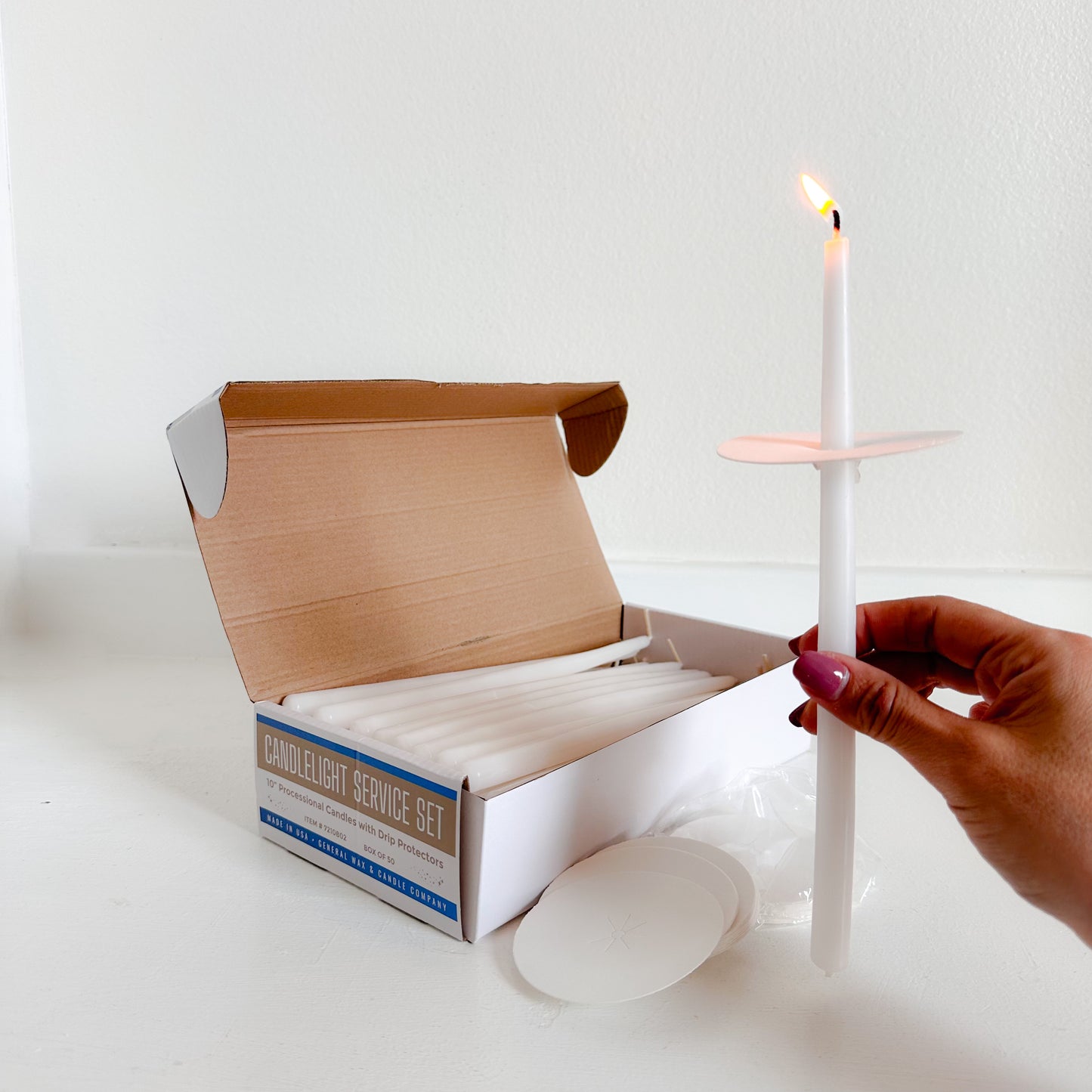 lit Processional Candles with Bobeches 