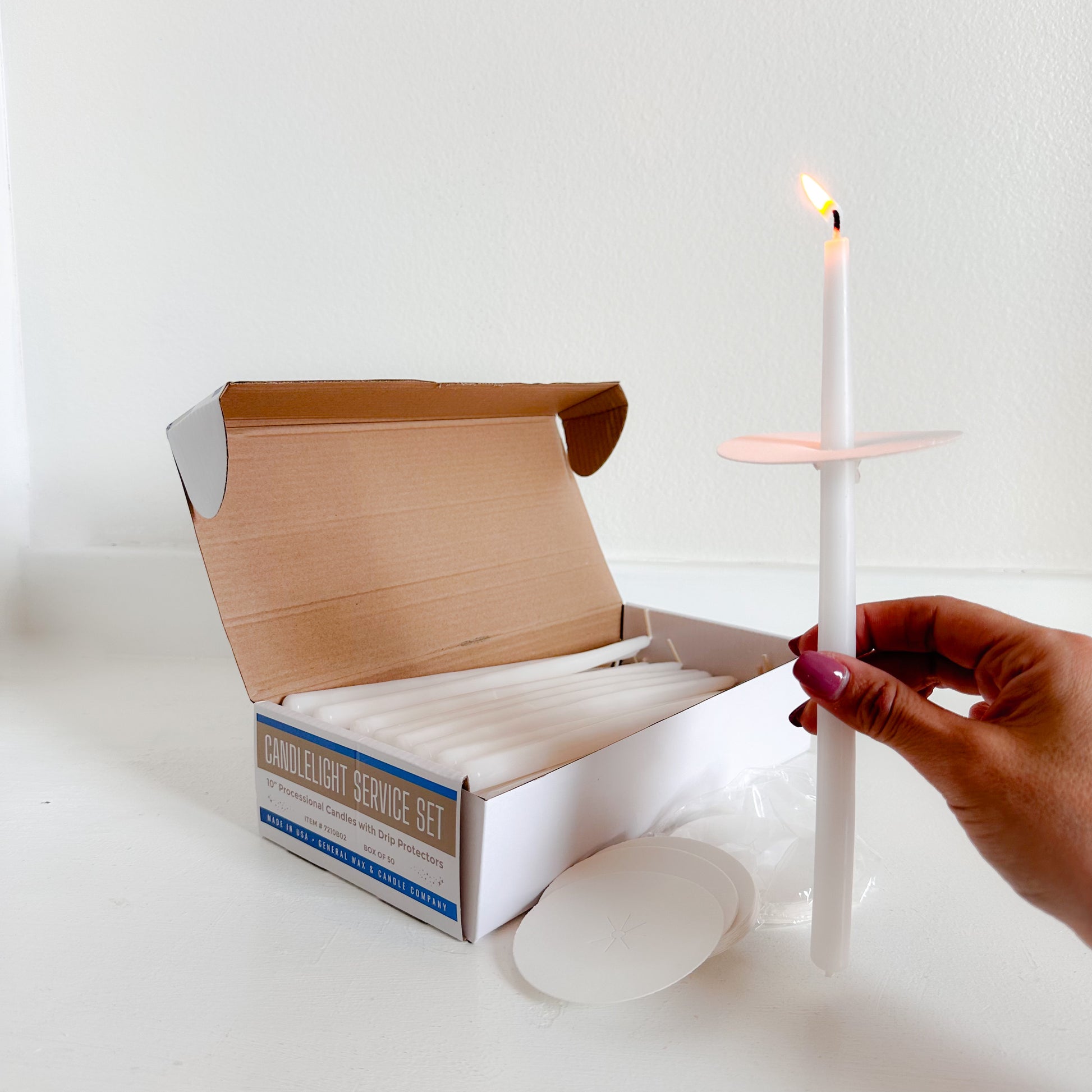 lit Processional Candles with Bobeches 