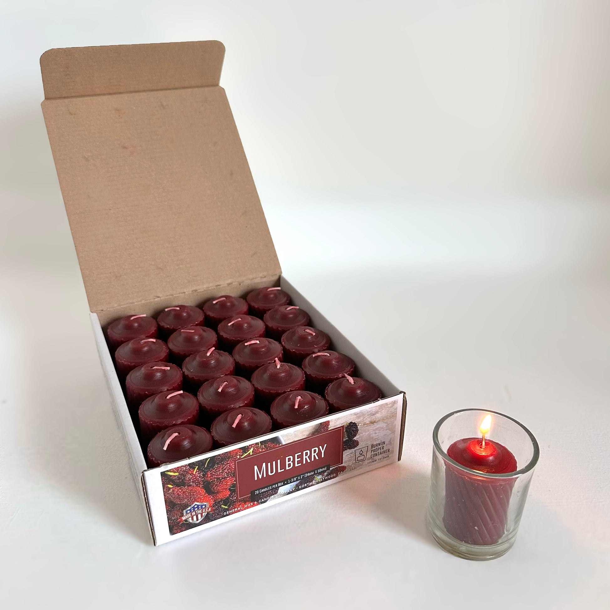 Burgundy mulberry votive candle clean burning