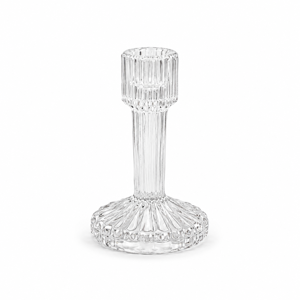 Clear Ribbed Taper Candle Holder