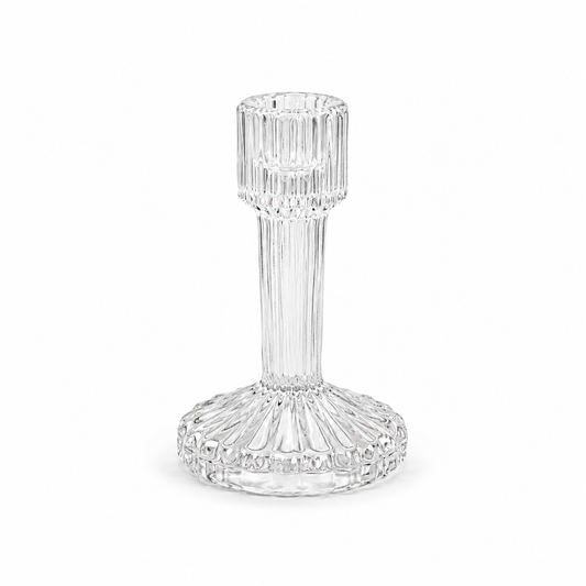 Clear Ribbed Taper Candle Holder