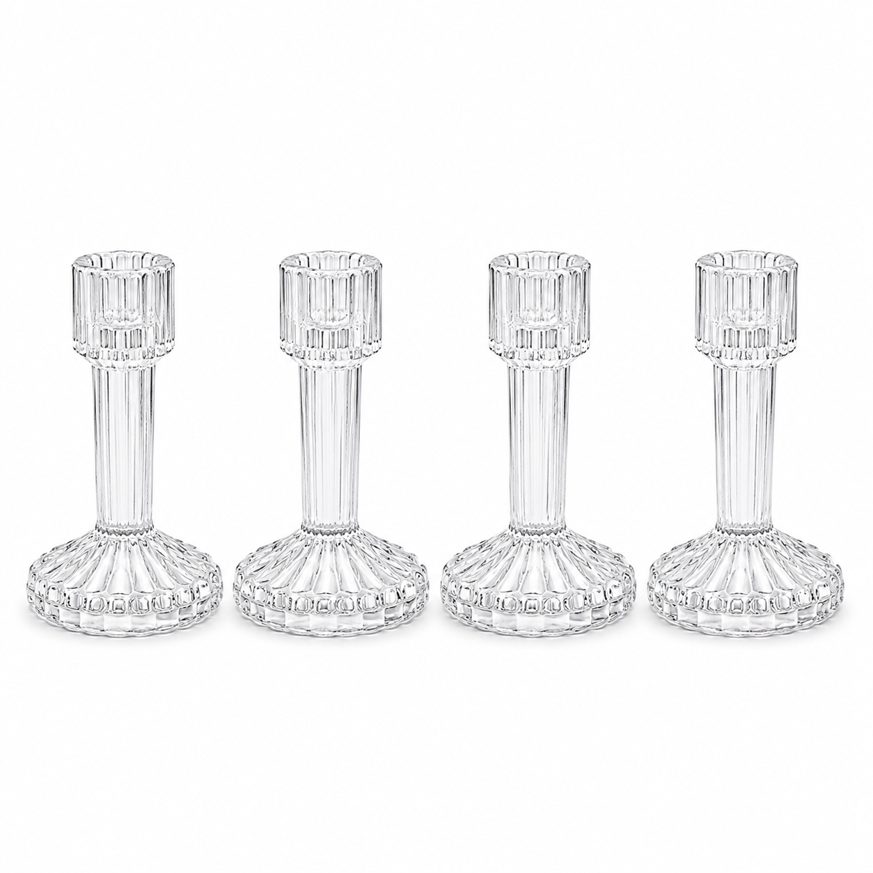 Clear Ribbed Taper Candle Holders